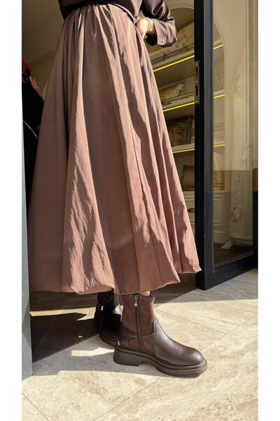 BABLACK Yan Kısmı Streç Toka Detaylı %100 Hakiki Deri Bot Acı Kahve