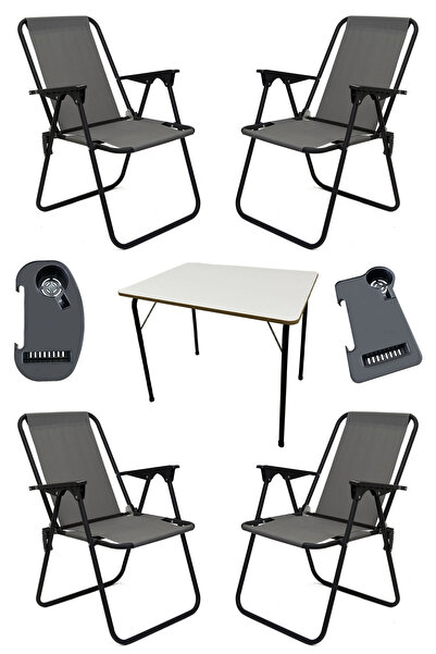 moniev Litea 4 adet Kamp Sandalyesi Katlanır Piknik Sandalye ve Bardaklık Gri...