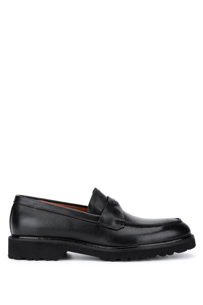 Tamer Tanca Men's Genuine Leather Black Loafer Shoes