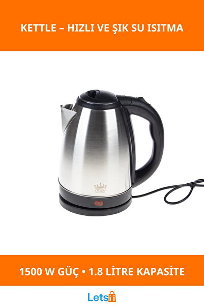 Letsii Paslanmaz Çelik 1500 W Güçlü Hızlı Su Isıtıcı 1.8 L Kettle