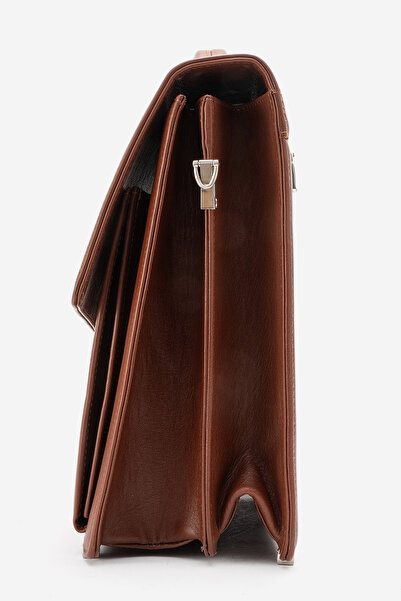 Grande Gd 4211 Genuine Leather Men's Lockable Briefcase Taba