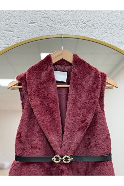 MİHRA STORE Adira Plush Vest-Zi̇3139 Burgundy
