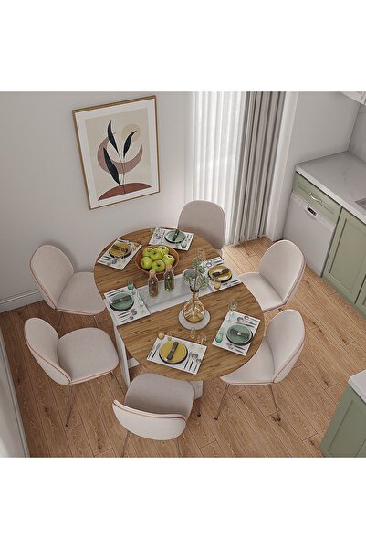 ahşen decor Pratik Katlanır - Açılır Kapanır Yuvarlak Mutfak Yemek Çalışma Masası - 145 cm x 90 cm -