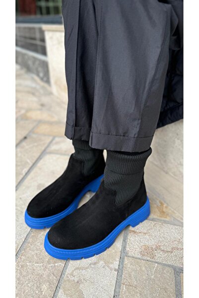 BABLACK Alt Taban Renkli %100 Nubuk Deri Bot Mavi