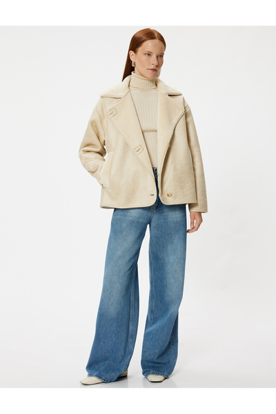 Koton Bikerjacke aus Kunstleder, zweireihiger Kragen, Kunstpelztaschen