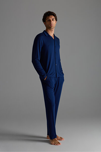 Syah Erkek Viskon Cepli Uzun Pijama Altı