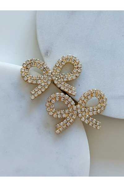 CHARMLUCKY Rhinestone Bow Earrings