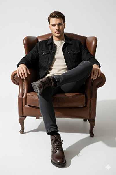 DOCKA Erkek Hakiki Deri Klasik Tarz Fermuarlı İçi Kürklü Bot AL25/KB529