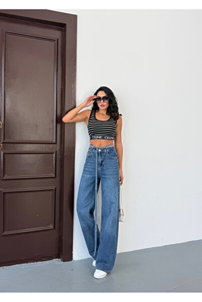 DENİMJESST Women's Adjustable Waist Belt Detailed Trousers