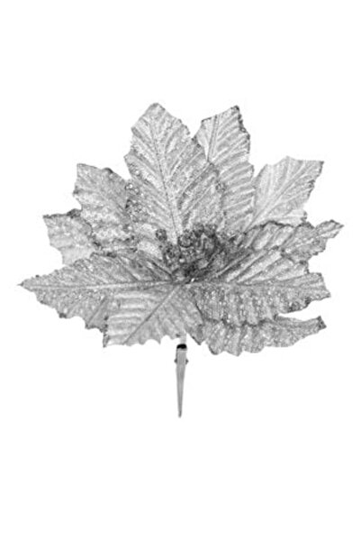 SHOPIENS Silver Christmas Decorative Flower with Glitter & Clips 21 cm