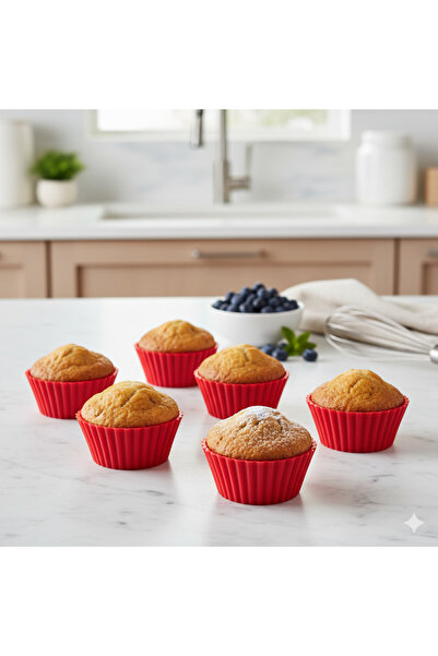 HIMYHOME Silicone Muffin Cake Mold with Teeth, 6-Pack