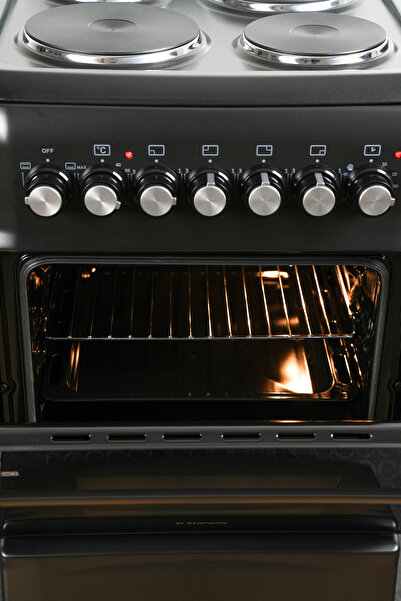 starway 50x55cm 4 Burner Electric Cooking Range, Matt Black, Total Safety, Auto Burner,