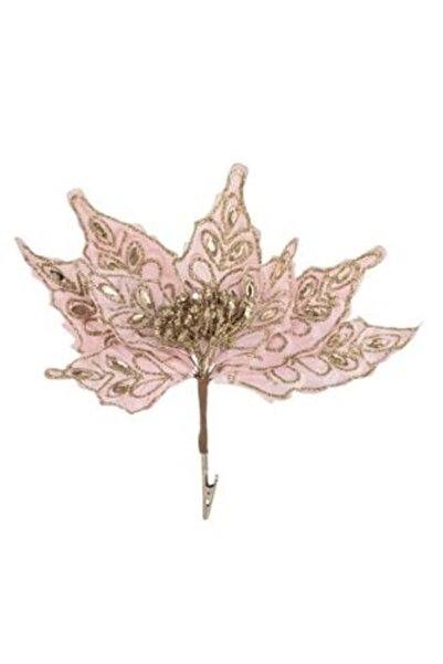 SHOPIENS Velvet Decorative Flower Pink with Glitter, Champagne Crystals & Clip 29 cm
