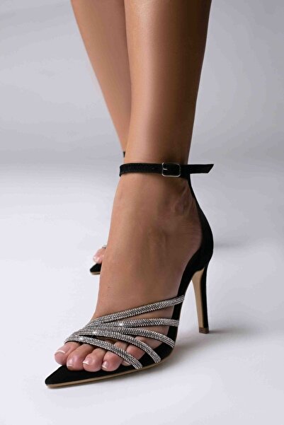 Vanilla Days Aurora Black Suede Stiletto Heels with Crystals - 9cm