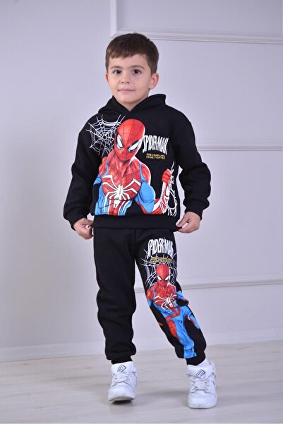 Yağmur Giyim Pjk3İ Ö.Adam Patterned 3-Thread Sweatshirt with Fleece-Lined Pockets, 100% Cotton, Boys' Tracksuit Set, Ages 3-10, 8272