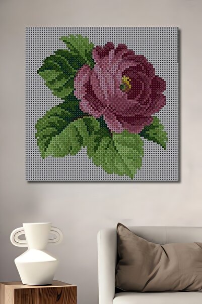 Teona Ahşap Ahşap Dekoratif Tablo Kanaviçe Çiçek Desenli Gül Bahçesi Dikdörtgen Tablo