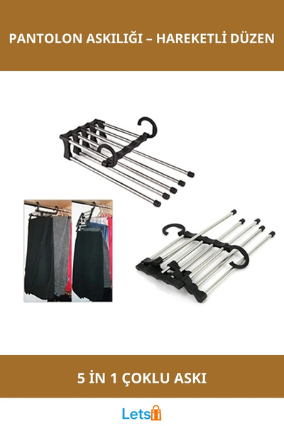 Letsii Hareketli Pantolon Askısı 5'li Krom Fonksiyonel Düzenleyici