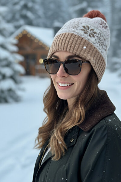 novon Premium Winter Themed Soft Textured Warm Design Beanie with Snowflake Figures