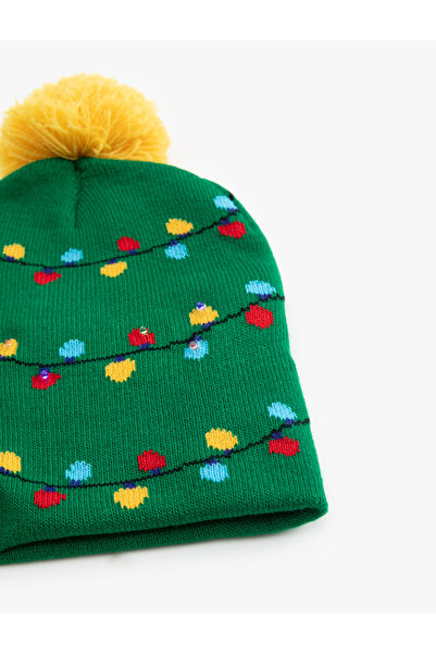 Koton Christmas Themed Glow-In-The-Dark Pom-Pom Beanie
