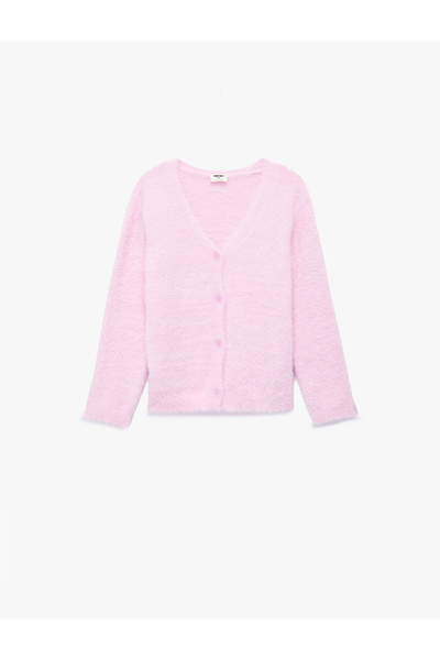 Koton Buttoned Long Sleeve V-Neck Plush Knitwear Cardigan