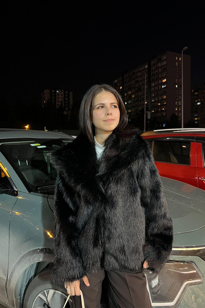 thesunfyre Γυναικείο γιακά σάλι oversized μακρυμάνικο παλτό με συνθετική γούν...