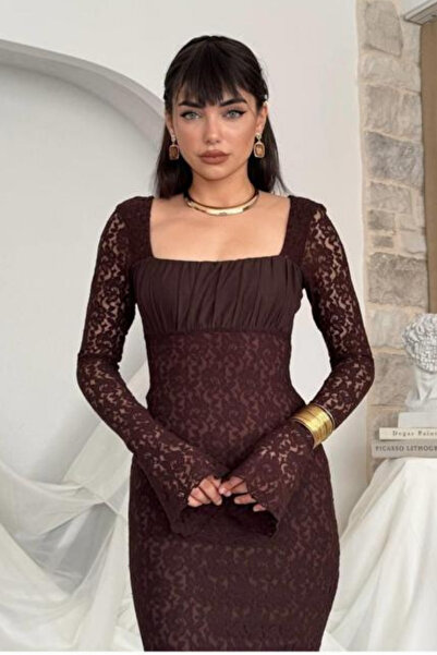 thesunfyre Γυναικείο φόρεμα με κορδόνια και μακριά μανίκια με τούλι σχέδιο με κορδόνια ντραπέ τετράγωνο λαιμόκοψη μίντι φόρεμα