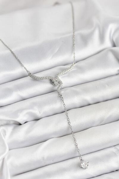N!da Jewelry قلادة على شكل ثعبان من حجر الزركون الفولاذي بتصميم Y منخفض