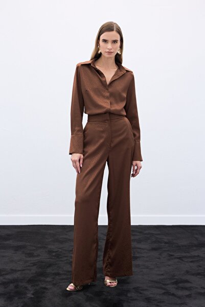 Sateen Παντελόνι ζακάρ - Καφέ