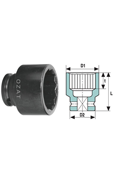 Özat Cap cheie tubulara de impact 1'' 12 laturi, scurt 32
