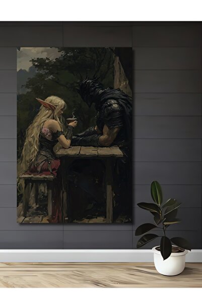 Teona Ahşap Elf Kraliçesi Ve Kara Şövalye Yağlı Boya Görünümlü Ahşap Dekoratif Tablo Dikdörtgen Tablo