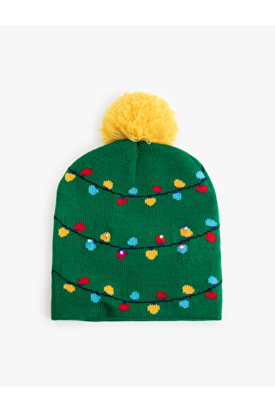 Koton Christmas Themed Glow-In-The-Dark Pom-Pom Beanie