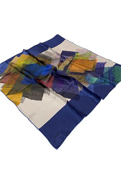 Aker وشاح حرير كريمي باللون الأزرق الداكن - 8923701 -322