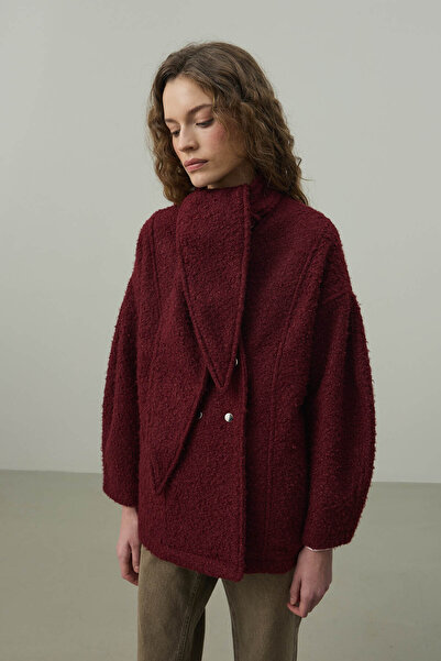 Fahhar Textured Cashmere Jacket with Scarf Burgundy