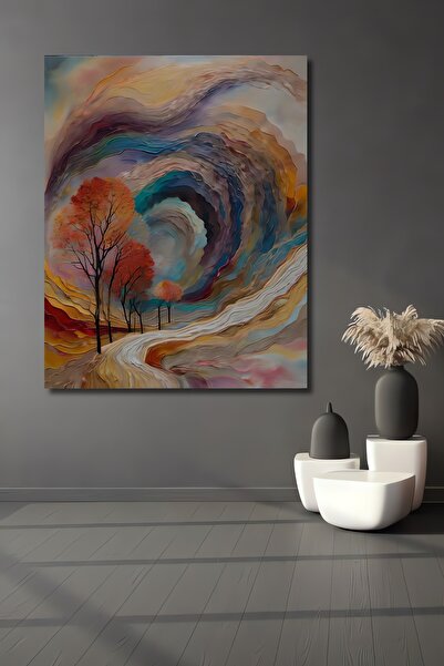 Teona Ahşap Renkli Yağlı Boya Görünümlü Bohem Sanat Ahşap Dekoratif Tablo Dik...