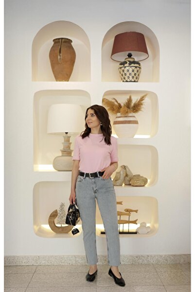 TUNAM BUTİK 1774-08 بنطلون جينز موم من فيوري باتشا ستون باللون الأزرق الفاتح