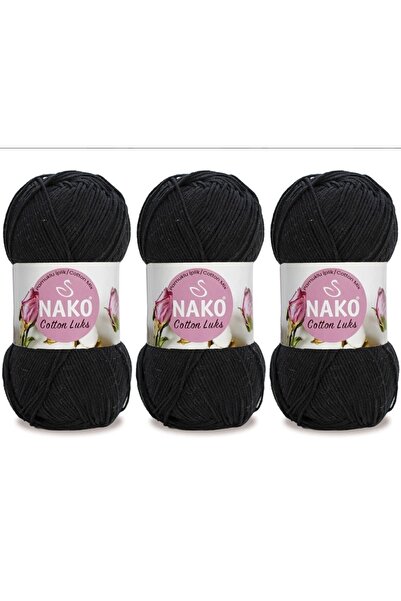 NAKO Cotton Lüks El Örgü İpliği 100 Gr 3 ADET Renk No:97568 SİYAH