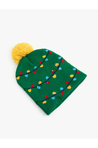 Koton Christmas Themed Glow-In-The-Dark Pom-Pom Beanie
