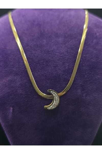 sarıyer silver قلادة من الفولاذ بلون أصفر على شكل سلسلة من حجر الزركون على شك...