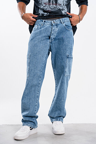 Denim Republic Men's Blue Loose Cargo Pants Baggy