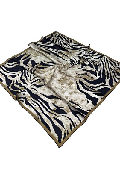 Aker Beige Dark Blue Twill Silk Scarf - 8478713 -922