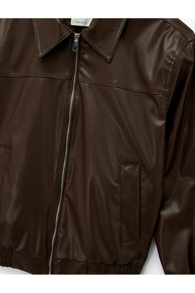 Koton Jachetă bomber clasică din piele artificială cu buzunar la guler și fermoar supradimensionat