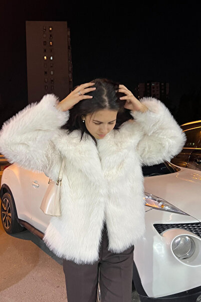 thesunfyre Guler șal pentru femei supradimensionat cu mânecă lungă haină de blană artificială Jachetă premium din blană artificială de pluș