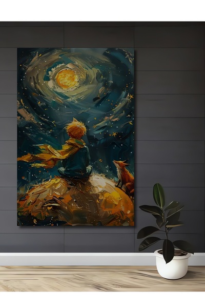 Teona Ahşap Küçük Prens ve Tilki Yıldızlara Yolculuk Yağlı Boya Görünümlü Ahş...