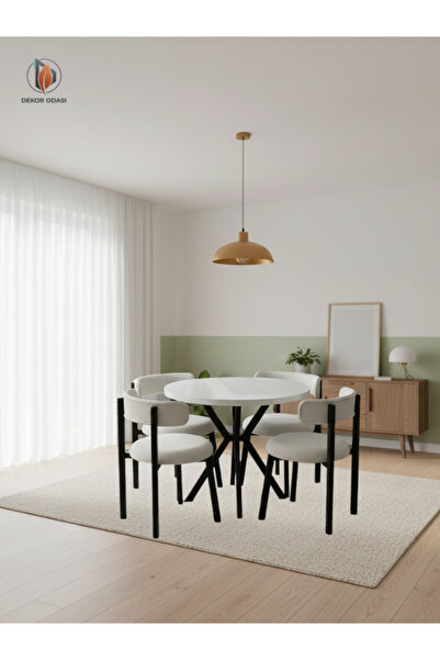 DEKOR ODASI RENNA MODEL KREM MUTFAK-BALKON MASA TAKIMI 4 SANDALYE 1 MASA