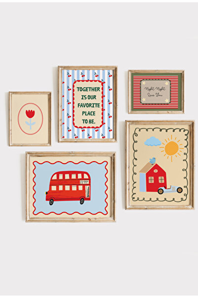 leilart Çocuk Odası Retro Renkli Poster Seti Çerçeveli