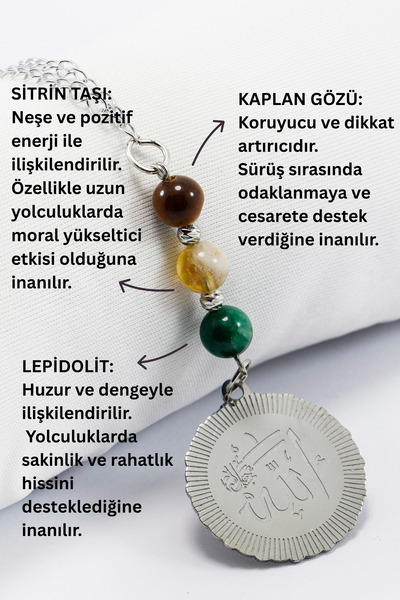 biuti Doğal Taşlı Çelik Allah Lafzı Araba Dikiz Ayna Süsü, Kaplan Gözü, Sitri...
