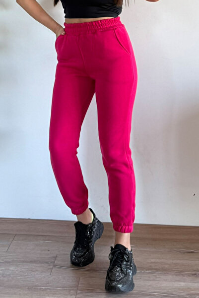 CİDDE Women's Winter 3 Thread Thick Fleece Lined High Waist Elasticated Leg Basic Jogger Sweatpants