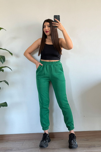 CİDDE Women's Winter 3 Thread Thick Fleece Lined High Waist Elasticated Leg Basic Jogger Sweatpants