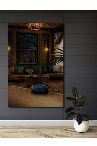 Teona Ahşap Bohem Sanat Yağlı Boya Görünümlü Otantik Salon Ahşap Dekoratif Ta...