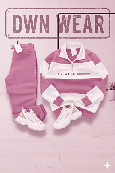 dwnwear Pink Single 3 Thread Winter Polo Neck Bottom Top Set Combination – Unisex Tracksuit Set